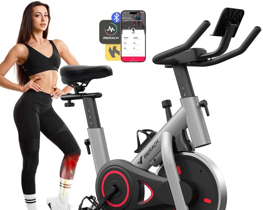 Exercise Bike Stationary 100 Resistance Levels Indoor Cycling for Home Office Cardio Workout Machine, Free Bluetooth App Height-Adjustable Padded Seat