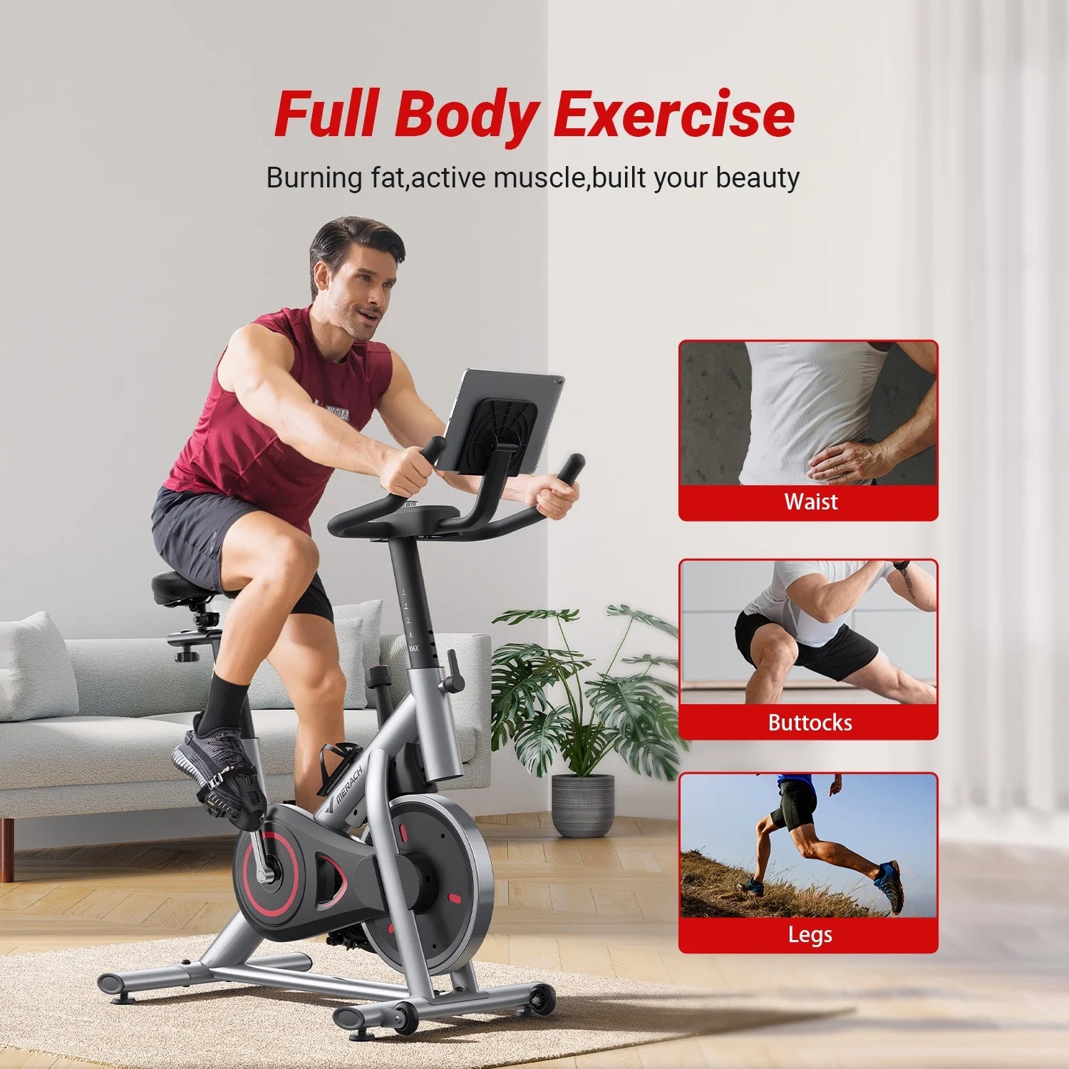 Exercise Bike Stationary 100 Resistance Levels Indoor Cycling for Home Office Cardio Workout Machine, Free Bluetooth App Height-Adjustable Padded Seat