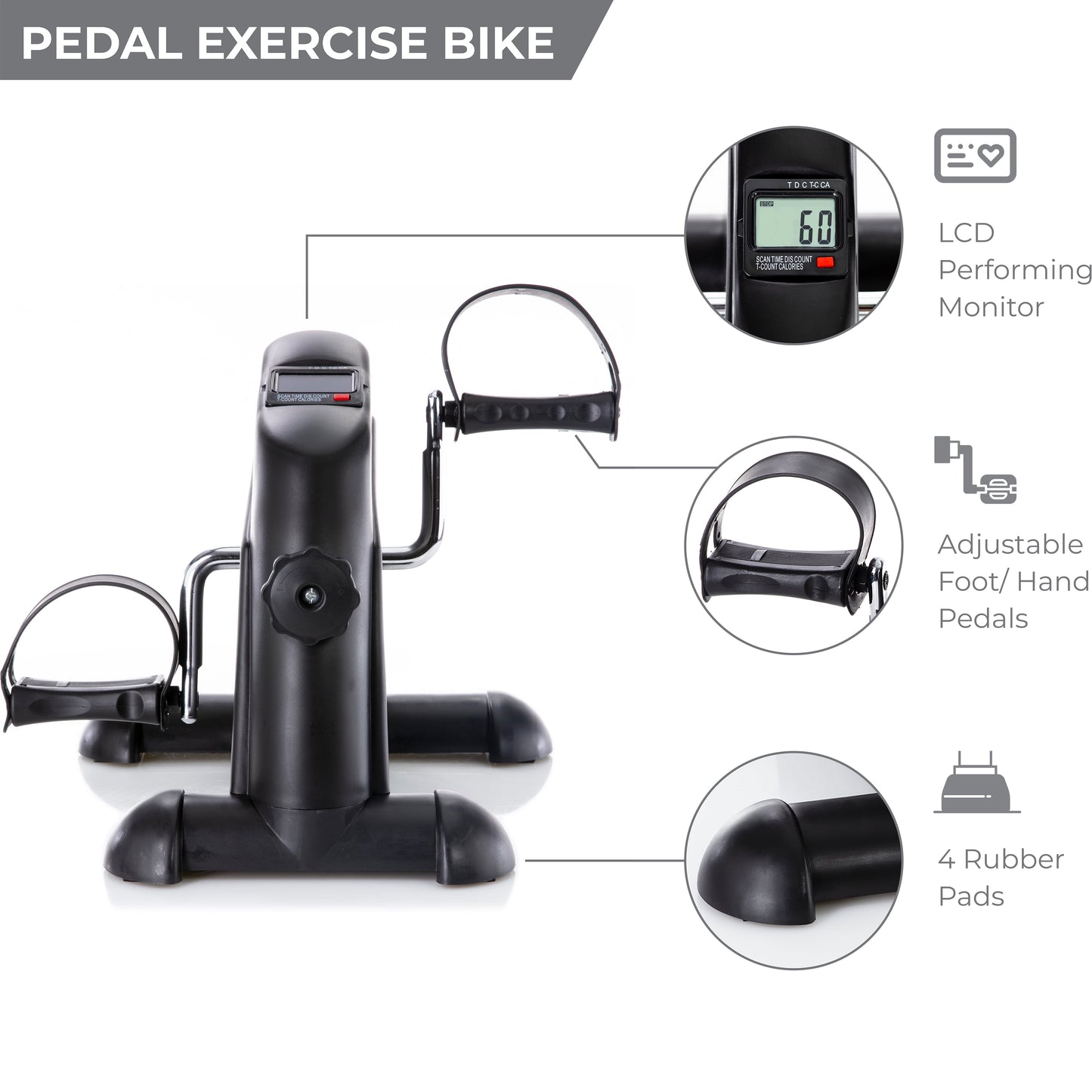 Pedal Exercise Mini Cycle Bike Great for Home or Office Workout - Tone and Strengthen Legs or Arms - Digital Display for Rpms, Calories, Time, Speed, Distance - under Desk for Legs -Tabletop for Arms