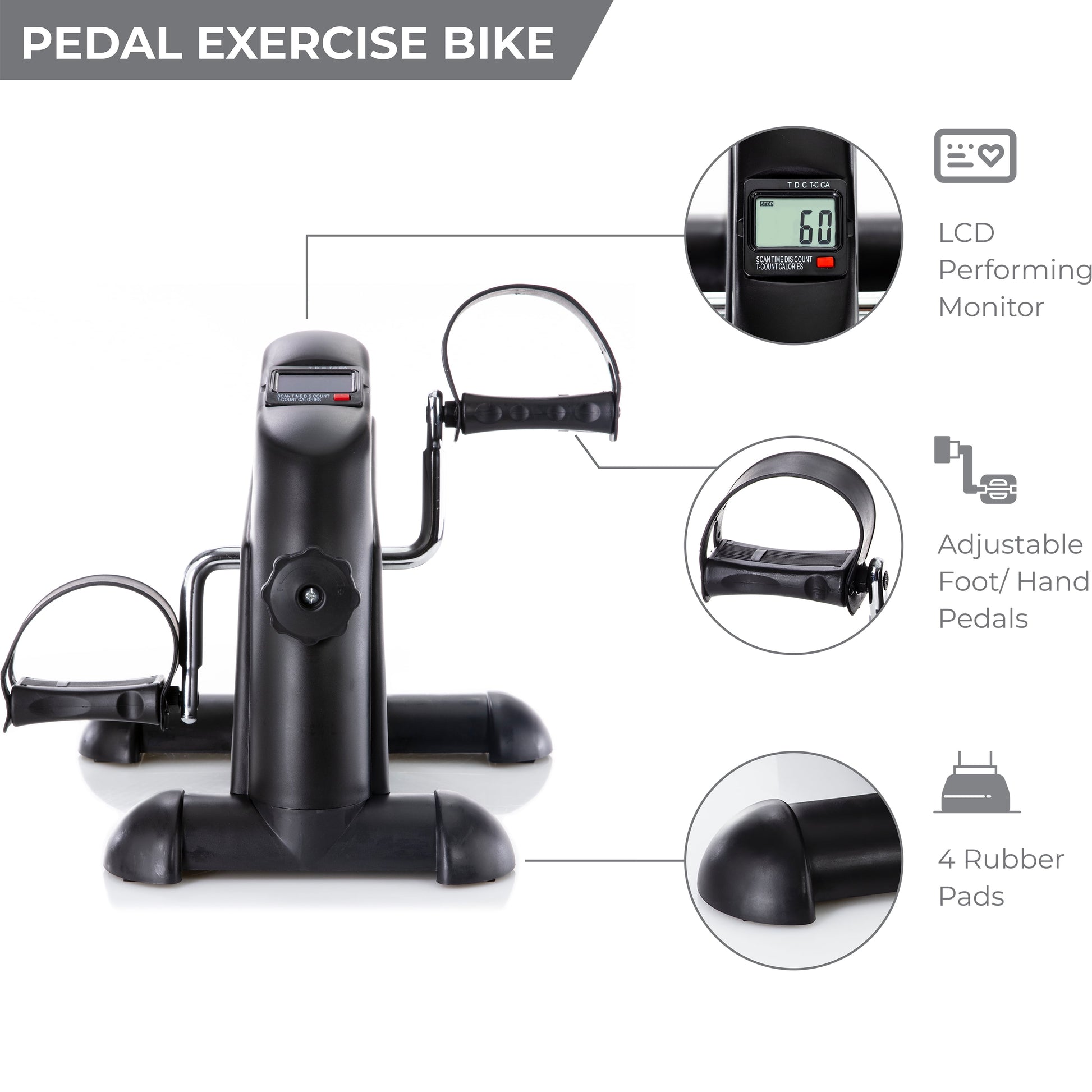 Pedal Exercise Mini Cycle Bike Great for Home or Office Workout - Tone and Strengthen Legs or Arms - Digital Display for Rpms, Calories, Time, Speed, Distance - under Desk for Legs -Tabletop for Arms