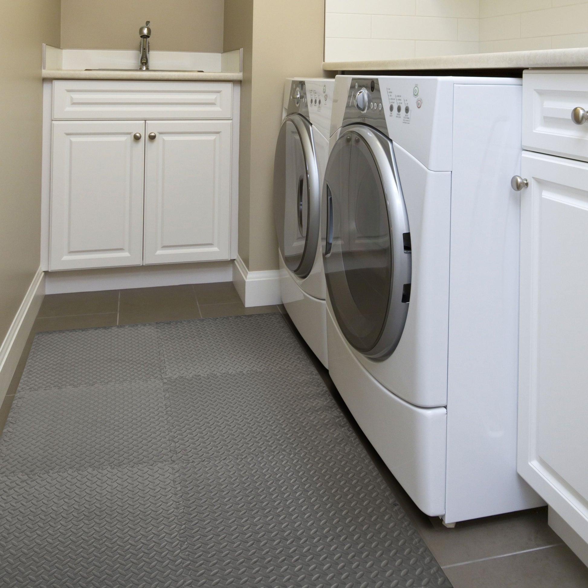 (2 Pack)  22.3" X 22.3" Gray Foam Interlocking Floor Mats, 6 Piece