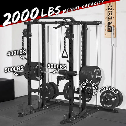 Smith Machine Home Gym, 2100Lbs Smith Rack with Cable Crossover, 800Lbs Weight Bench and 230 Lbs Weight Plate, Home Gym Equipment